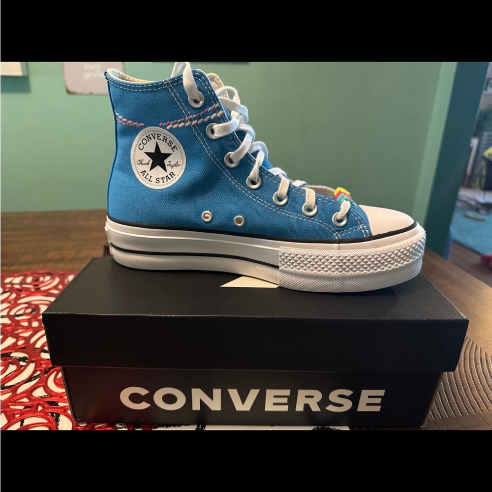 Converse Blue and White High-Top Sneakers